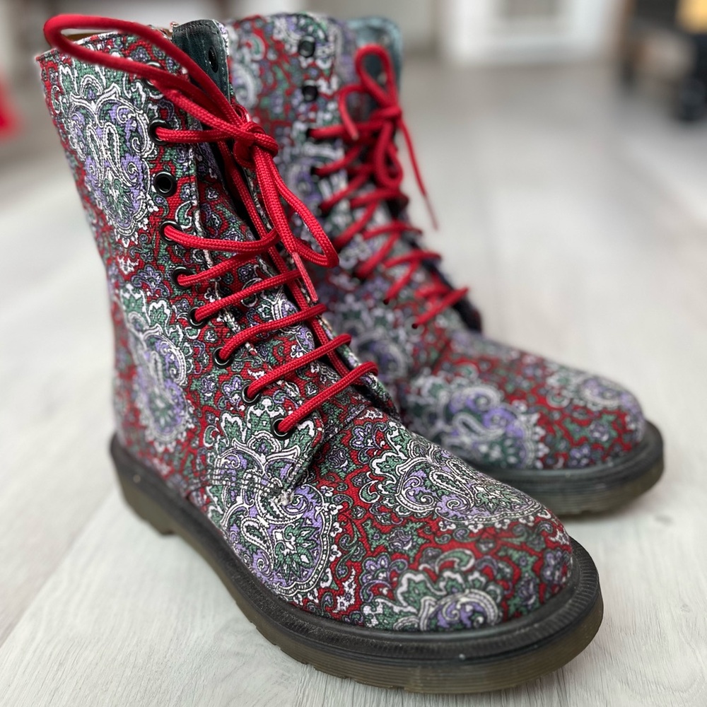 Y’s YOSHI YAMAMOTO DR MARTEN LEATHER PAISLEY COMBAT BOOTS COACHELLA FESTIVAL 7.5 - Picture 2 of 8